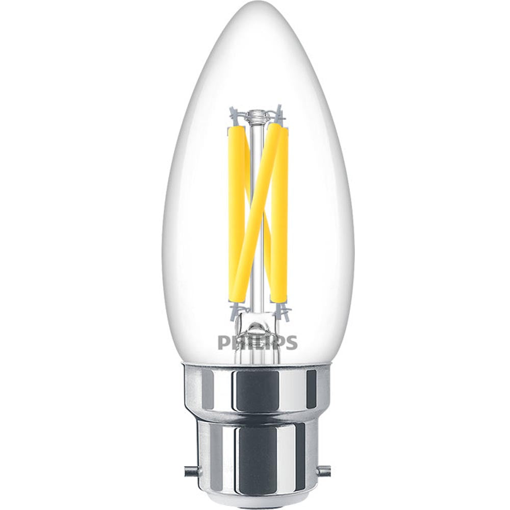 Philips Master Value LED 3.4W (40W Replacement) B35 Filament Candle, Dimmable,B22 BS Bayonet, 2700k Warm White, 470 Lumen, 15000 Hours, Clear Lamp