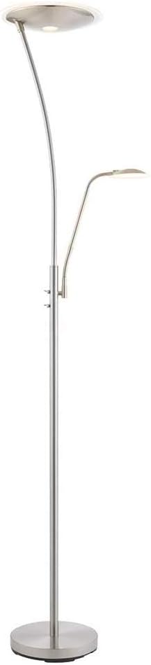 Endon Alassio Mother and Child Task Floor finished in a satin chrome effect plate with a white frosted dish. Main light and task light can be lit together or separately from each other. Task light has an adjustable arm to direct light as required - 73081