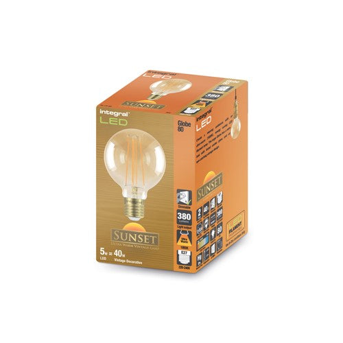 Integral LED SUNSET G80 Bulb B22 380Lm 5W 1800K Dimmable 300 Beam Amber Integral