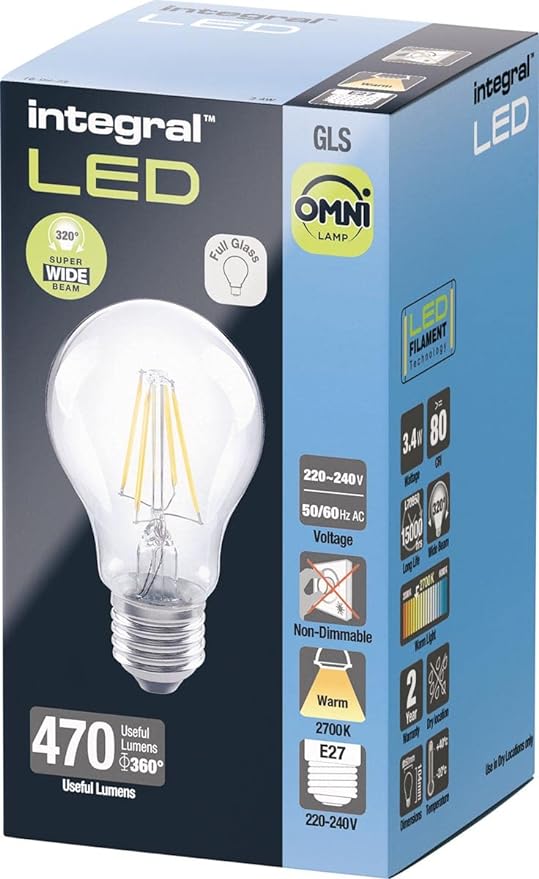Integral LED Omni Filament GLS Bulb E27 470Lm 3.4W 2700K Non-Dimm 320 Beam Clear Integral