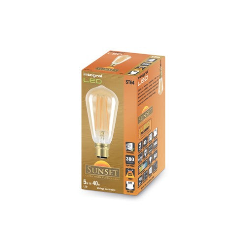 Integral LED SUNSET ST64 Bulb B22 380Lm 5W 1800K Dimmable 300 Beam Amber Integral