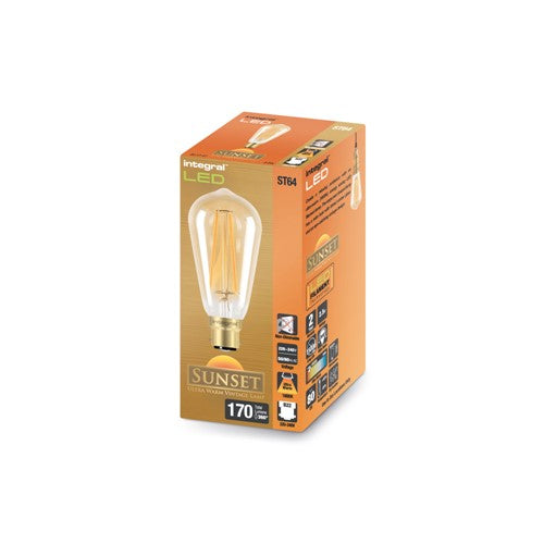 Integral LED SUNSET ST64 Bulb B22 170Lm 2.5W 1800K Non-Dimmable 300 Beam Amber Integral