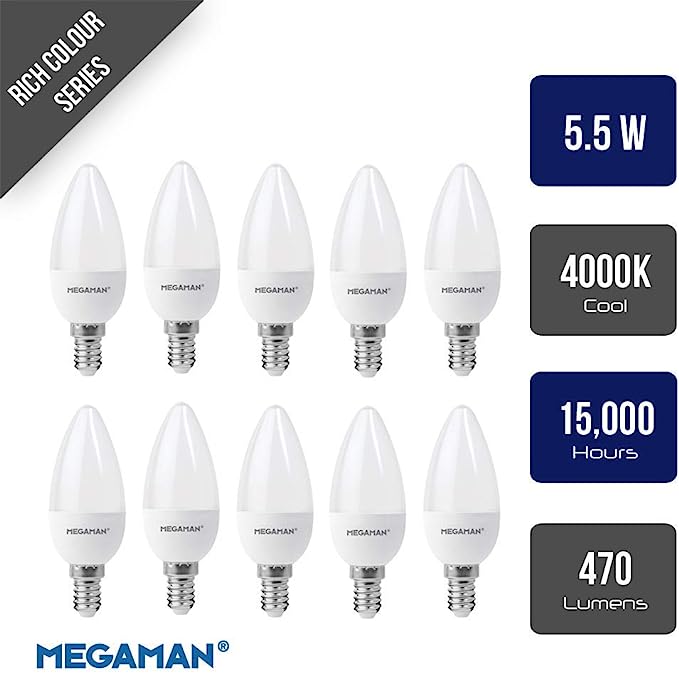 Megaman 5.5W RichColour LED Candle Dimmable Opal E14 SES 4000K 470 Lm - 10pack