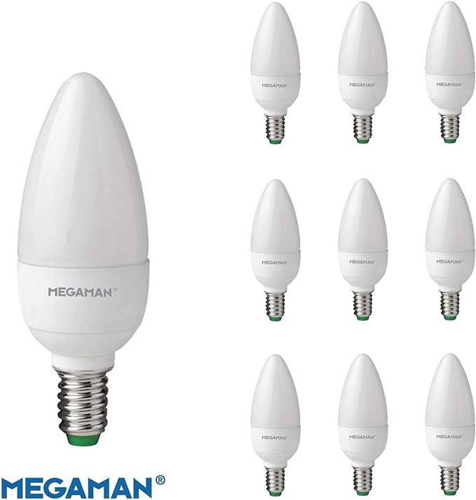 Pack of 10 Megaman 143300 LED 3.5W Candle Light Bulbs Opal E14 SES 2800K Warm White 250lm 25W Halogen Bulbs Replacement, 15000hr Lamp Life [Energy Class A+]