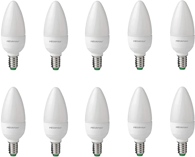 Pack of 10 Megaman 143300 LED 3.5W Candle Light Bulbs Opal E14 SES 2800K Warm White 250lm 25W Halogen Bulbs Replacement, 15000hr Lamp Life [Energy Class A+]