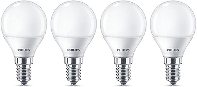 Philips Golfball/Mini Globe Frosted LED Light Bulb, E14, 5.5W, 470 Lumens, Warm White 2700K - 4 Pack [Energy Class A+]