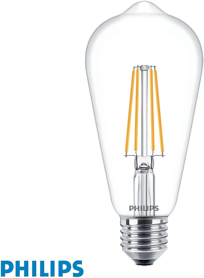 Philips CorePro 7W (60W Replacement) ST64 LED Bulb, Non Dimmable, E27 Edison Screw, Warm White 2700K, Clear Glass Lamp