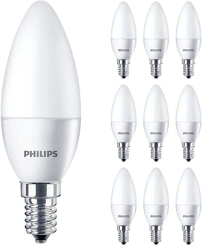 Philips CorePro LED 7W (60W Replacement) B38 Candle Non-Dim,E14 SES Small Edison Screw, 2700k Warm White, 806 Lm, 15000 Hours, Frosted Lamp - 10pack