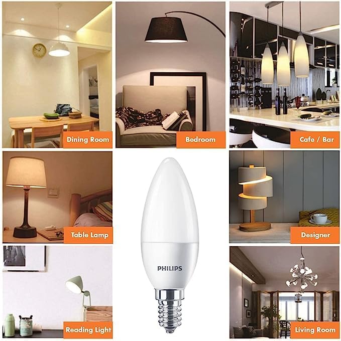 Philips CorePro LED 7W (60W Replacement) B38 Candle Non-Dim,E14 SES Small Edison Screw, 2700k Warm White, 806 Lm, 15000 Hours, Frosted Lamp - 4pack